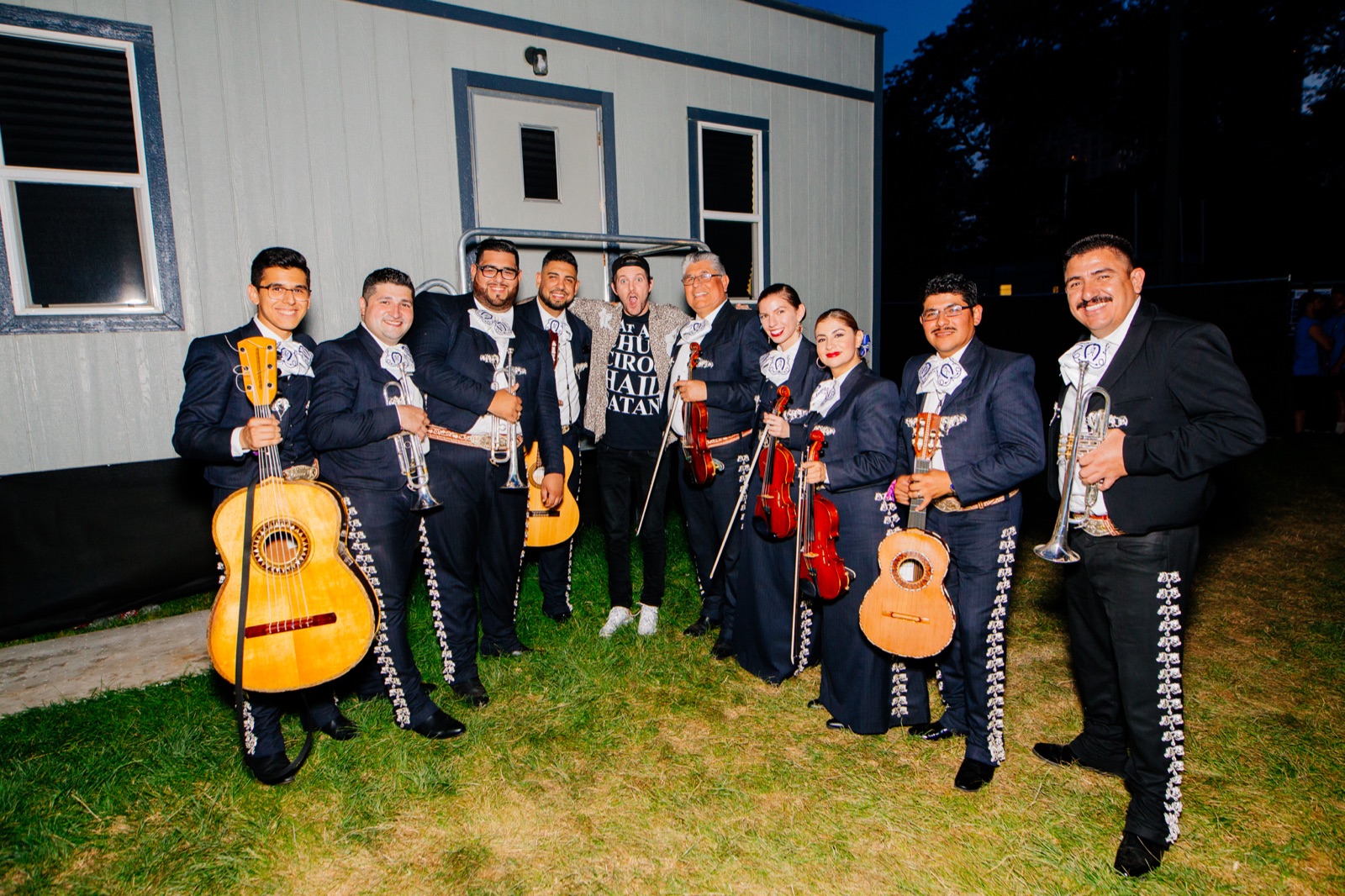 Mariachi Ameca's current ensemble gathered after a performance